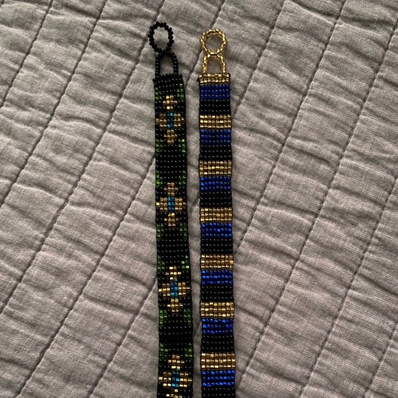 Black Gold and Green Seed Bead Bracelet ( Pair ) - Picture 6 of 7